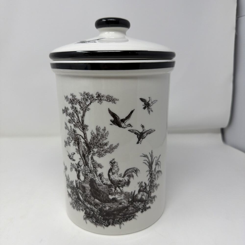 Aux Au Provence French County Black & White Rooster Large Canister